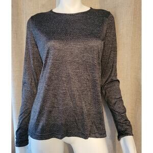 Sno Skins Womens Gray Silver Metallic Stretch Knit Long Ruched Sleeve Top Size M